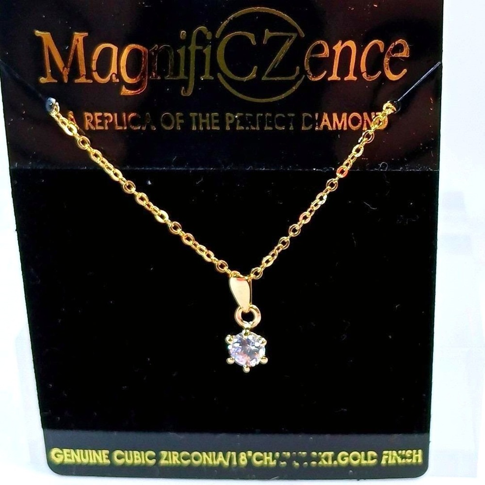 Vintage 90s MagnifiCZence Cubic Zirconia Solitaire Pendant Necklace Gold Finish